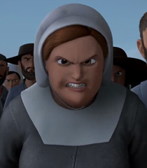 Snarling pilgrim woman