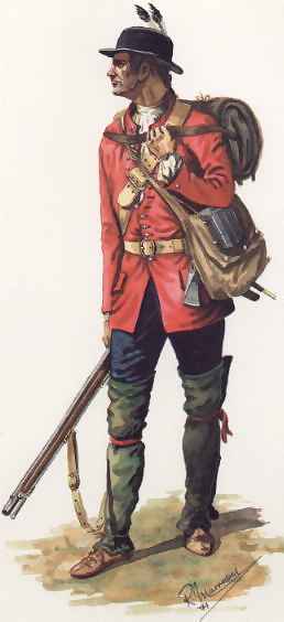 Soldier of the 60th Regiment in campaign dress. (artist: R.J. Marrion, copyright: Canadian War Museum)
